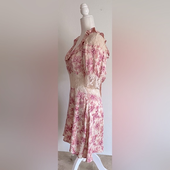 FREE PEOPLE Lucie Mini in Pink Combo Tie Back Dress w/ Lace - Picture 4 of 11